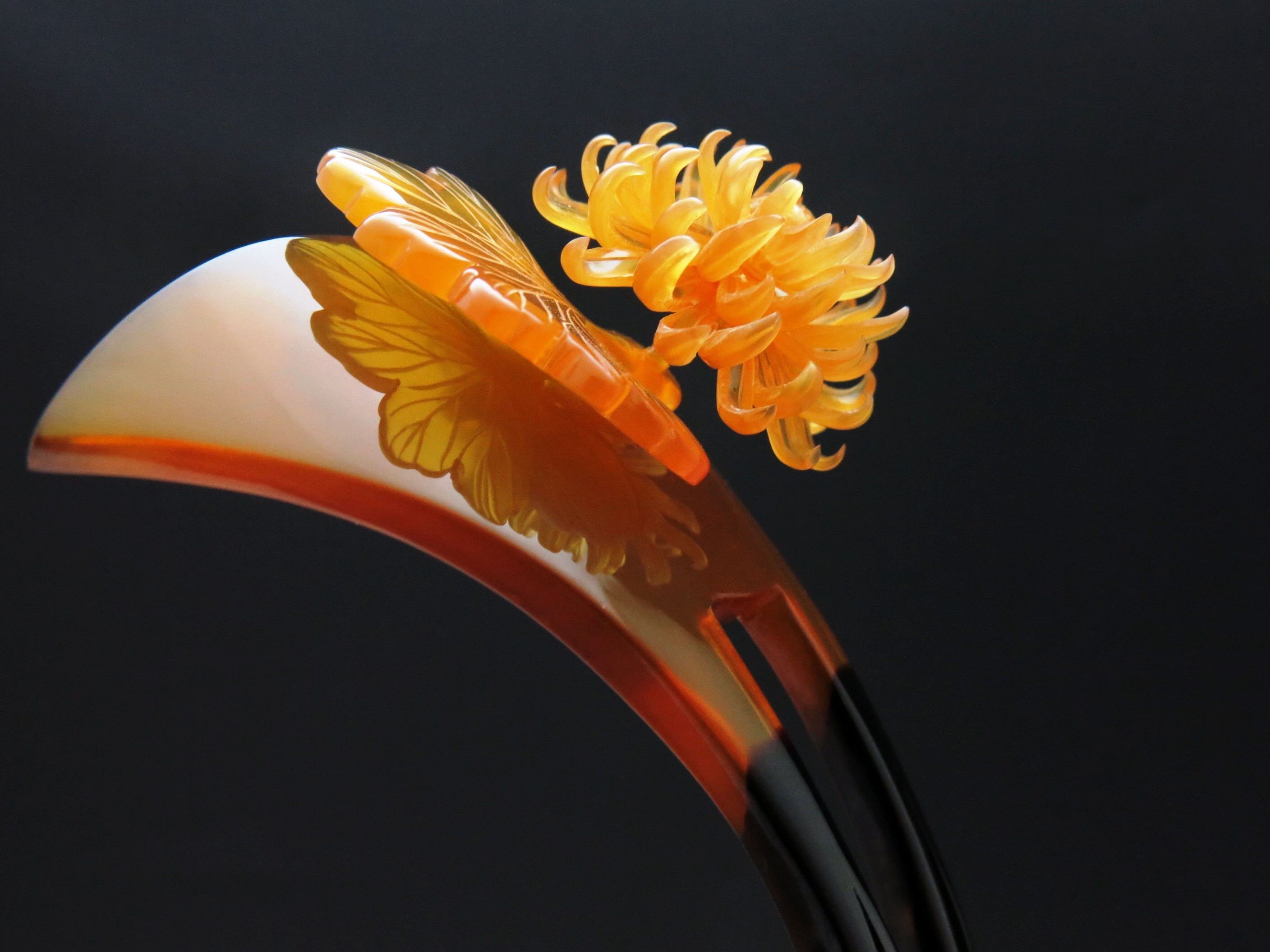 白鼈甲 簪 菊花彫刻 高品質
