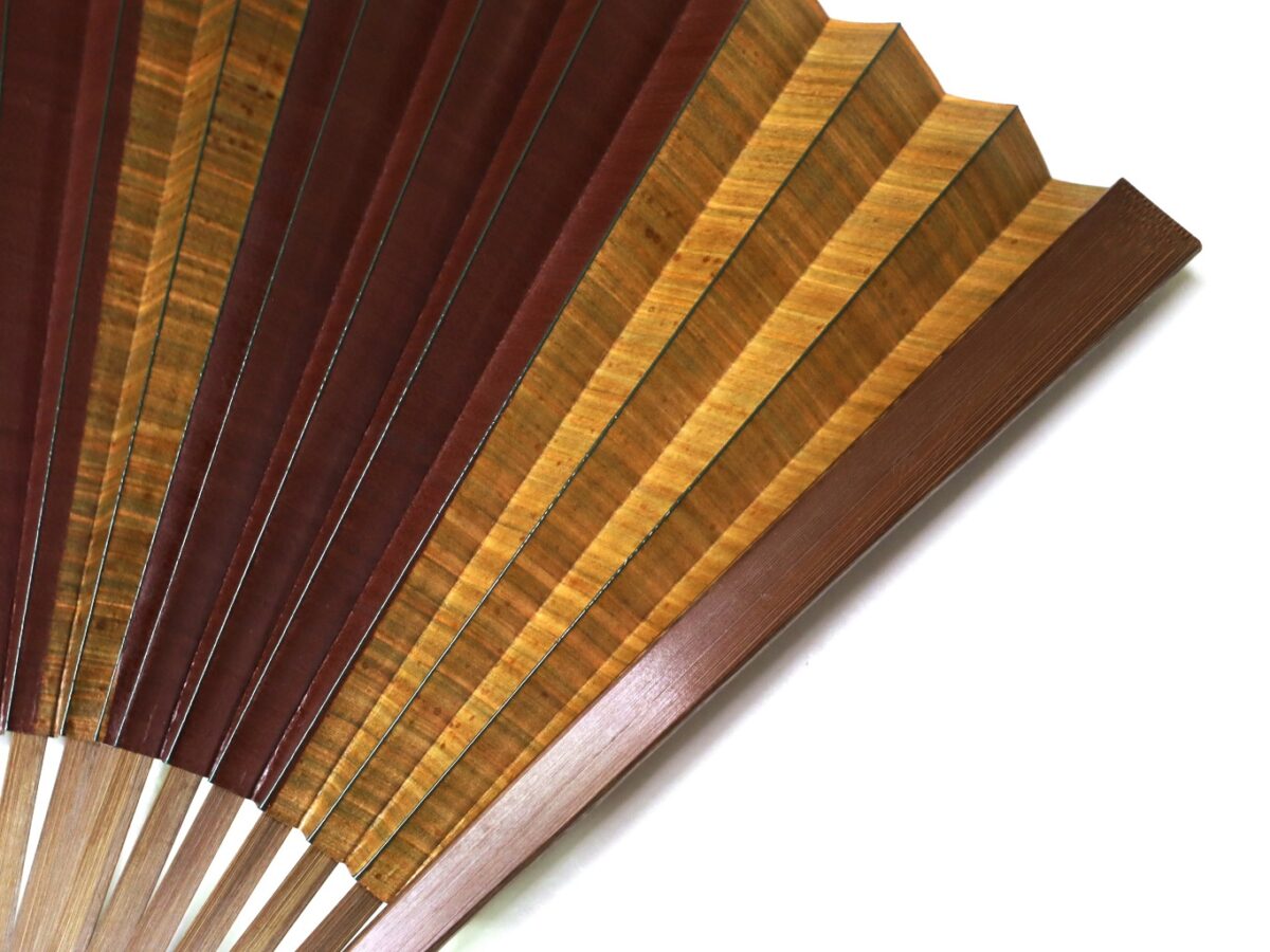 渋扇（しぶせん）2025①｜玄人好みの紳士用柿渋染め扇子｜臙脂色系染め分け7.5寸2種