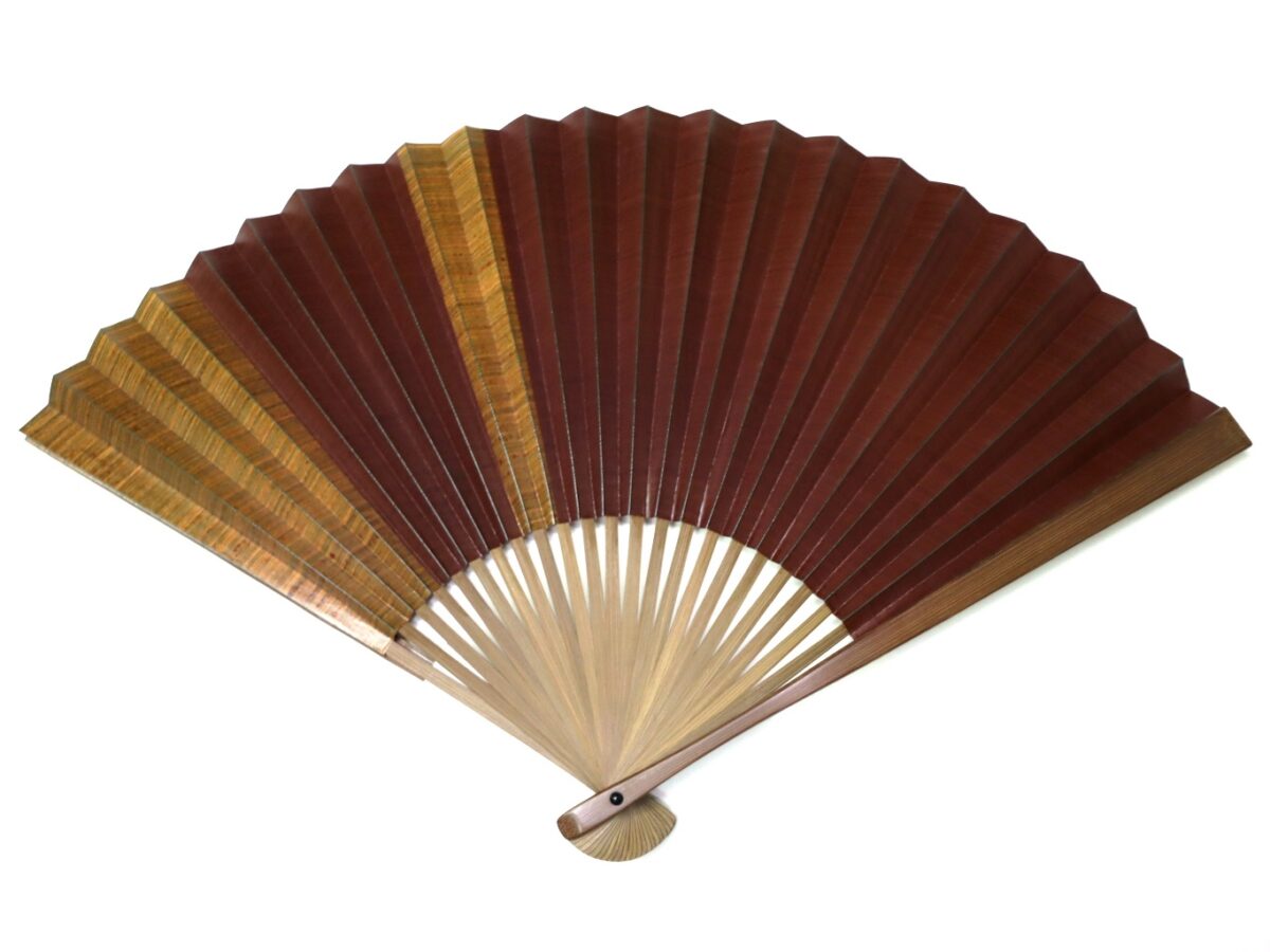 渋扇（しぶせん）2025①｜玄人好みの紳士用柿渋染め扇子｜臙脂色系染め分け7.5寸2種