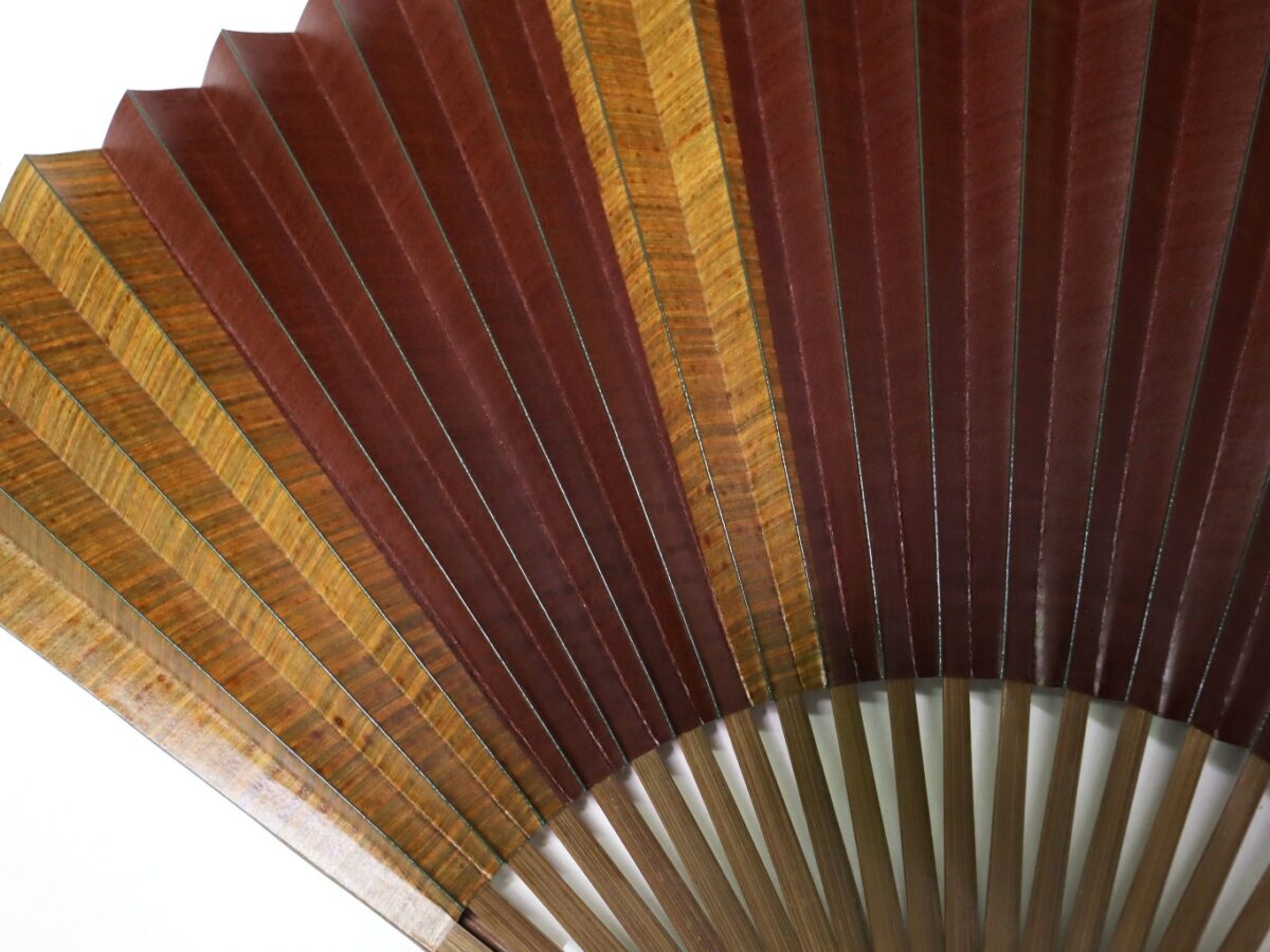 渋扇（しぶせん）2025①｜玄人好みの紳士用柿渋染め扇子｜臙脂色系染め分け7.5寸2種
