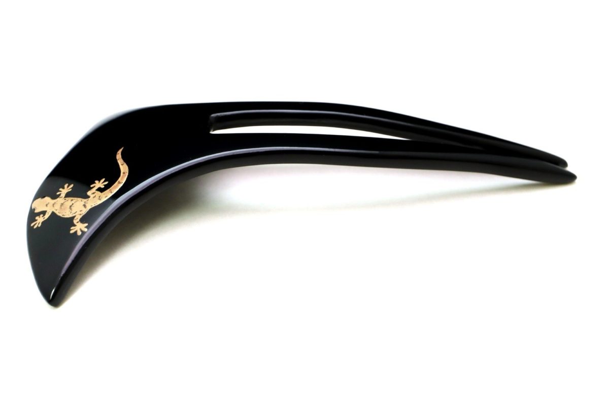 家守（ヤモリ）のかんざし｜家を守る縁起物、木製漆金蒔絵かんざし