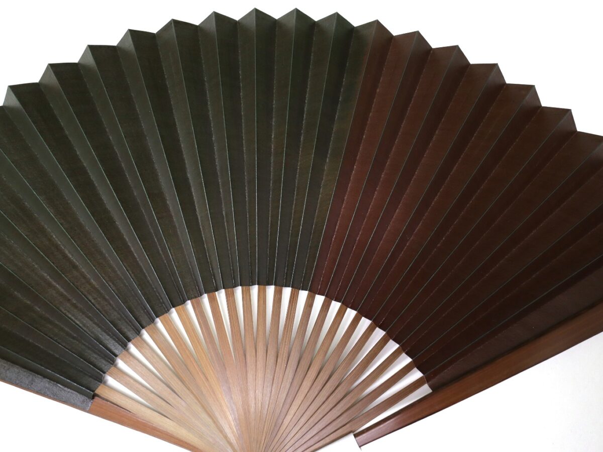 渋扇（しぶせん）2025①｜玄人好みの紳士用柿渋染め扇子｜臙脂色系染め分け7.5寸2種