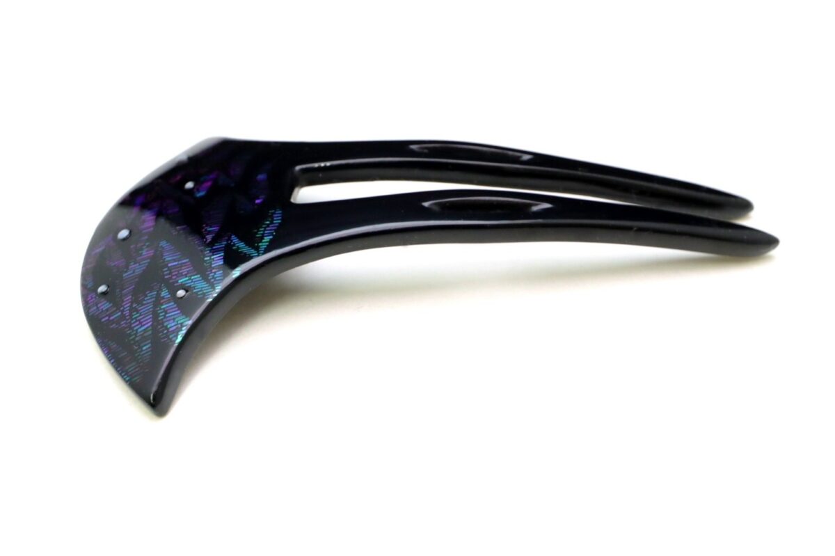 蒼翠色に美しく輝く螺鈿かんざし2025｜木製オーロラ煌めく簪