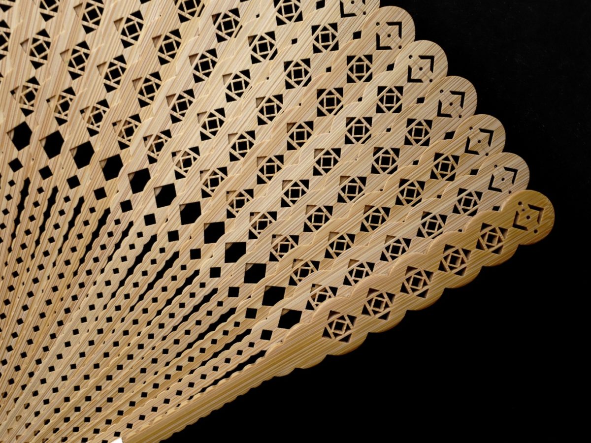 総竹扇子｜総竹透かし彫り扇子｜男女兼用抽象柄、洋装にもお勧めな総竹扇子７寸５分