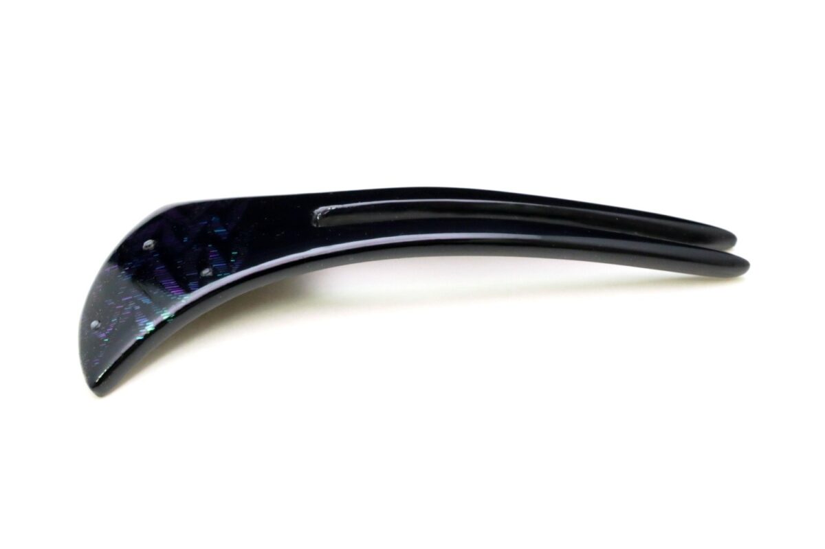 蒼翠色に美しく輝く螺鈿かんざし2025｜木製オーロラ煌めく簪