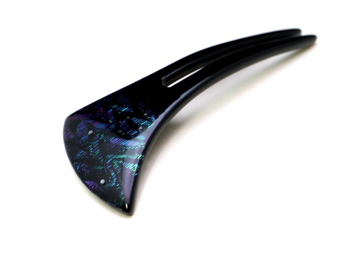 蒼翠色に美しく輝く螺鈿かんざし2025｜木製オーロラ煌めく簪