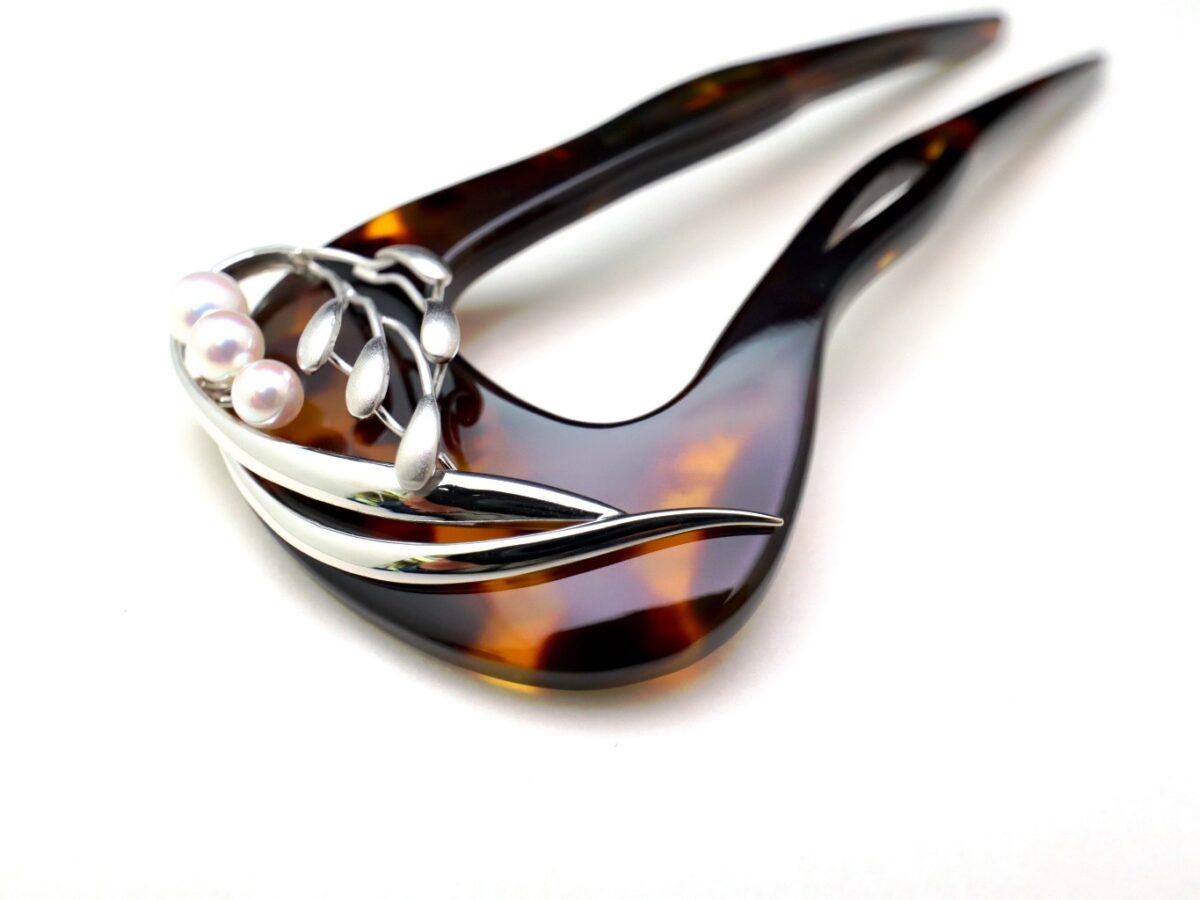 べっ甲アコヤ、南洋真珠、銀製稲穂装飾付かんざし｜準礼装にお勧め