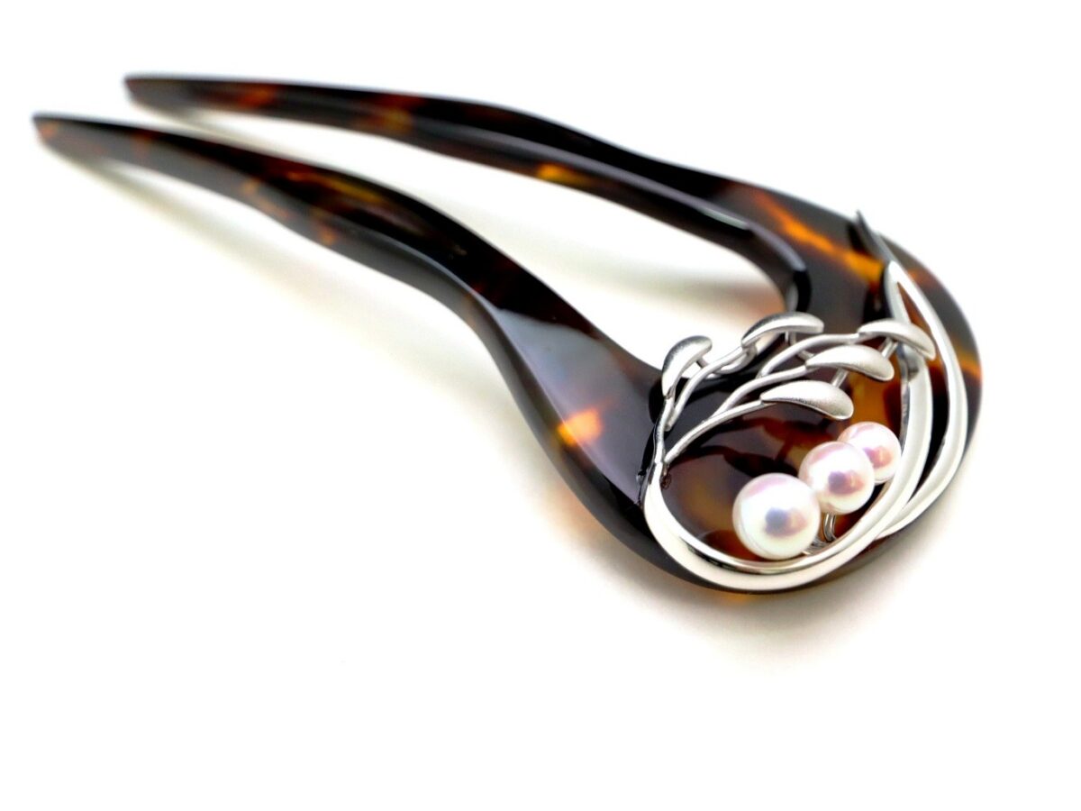 べっ甲アコヤ、南洋真珠、銀製稲穂装飾付かんざし｜準礼装にお勧め