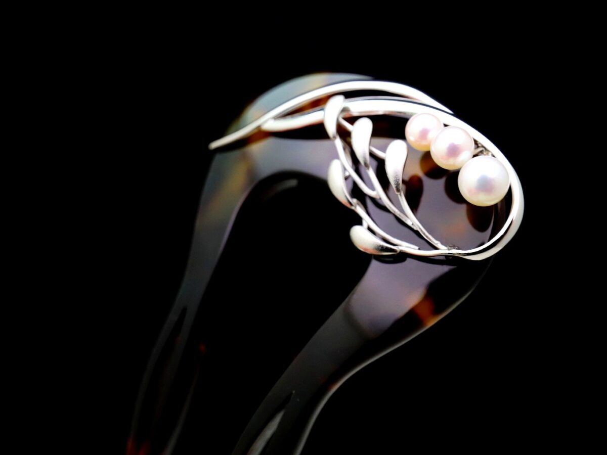 べっ甲アコヤ、南洋真珠、銀製稲穂装飾付かんざし｜準礼装にお勧め