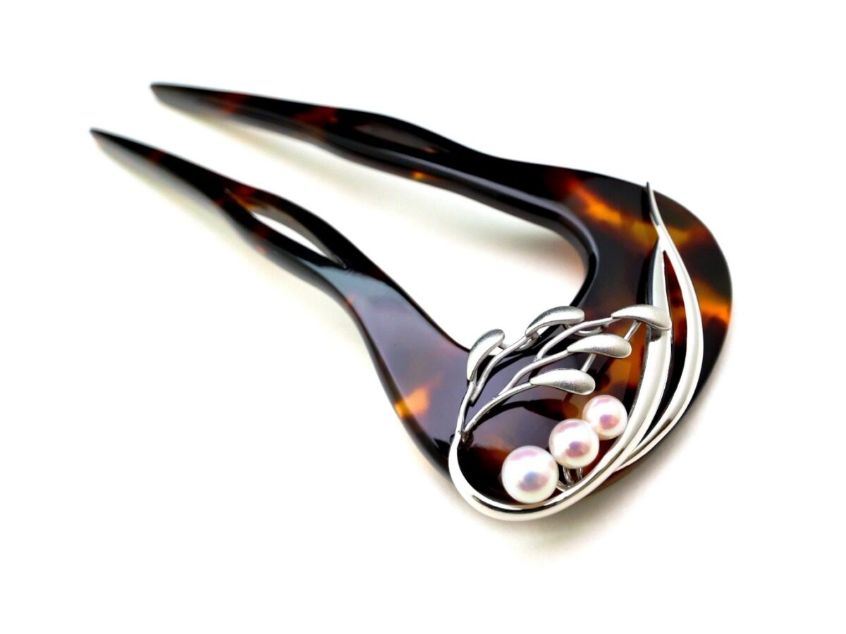 べっ甲アコヤ、南洋真珠、銀製稲穂装飾付かんざし｜準礼装にお勧め