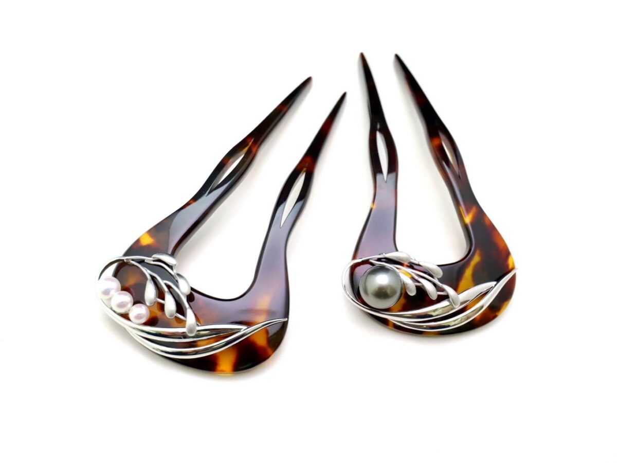 べっ甲アコヤ、南洋真珠、銀製稲穂装飾付かんざし｜準礼装にお勧め