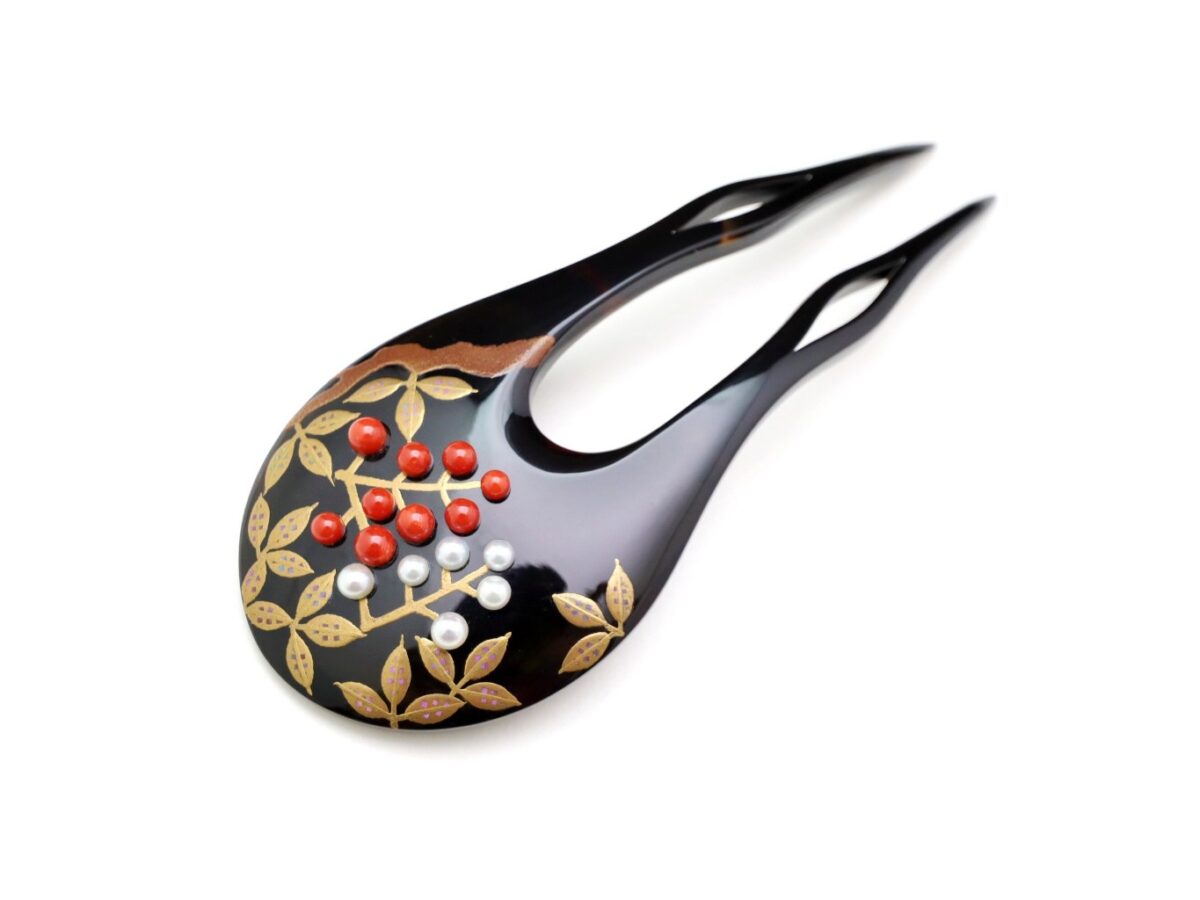 べっ甲南天螺鈿金蒔絵かんざし｜結婚式、留袖、訪問着にお勧め