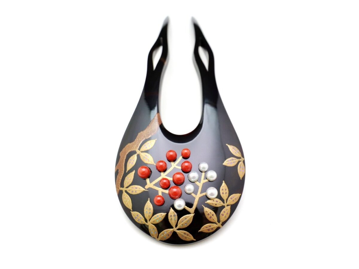 べっ甲南天螺鈿金蒔絵かんざし｜結婚式、留袖、訪問着にお勧め