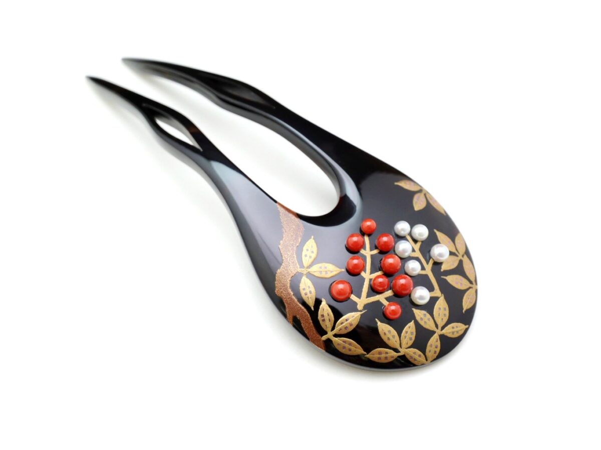 べっ甲南天螺鈿金蒔絵かんざし｜結婚式、留袖、訪問着にお勧め