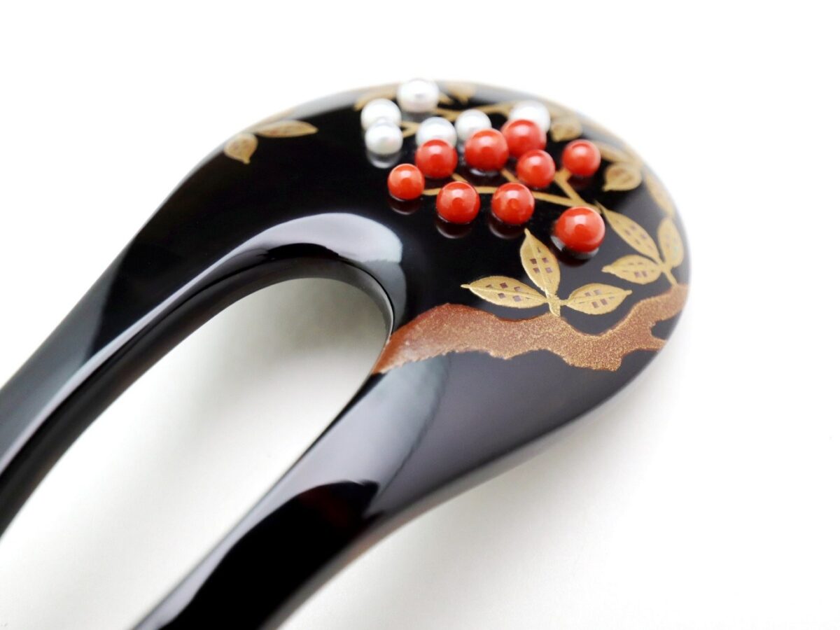 べっ甲南天螺鈿金蒔絵かんざし｜結婚式、留袖、訪問着にお勧め