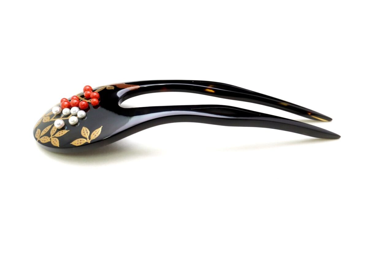 べっ甲南天螺鈿金蒔絵かんざし｜結婚式、留袖、訪問着にお勧め