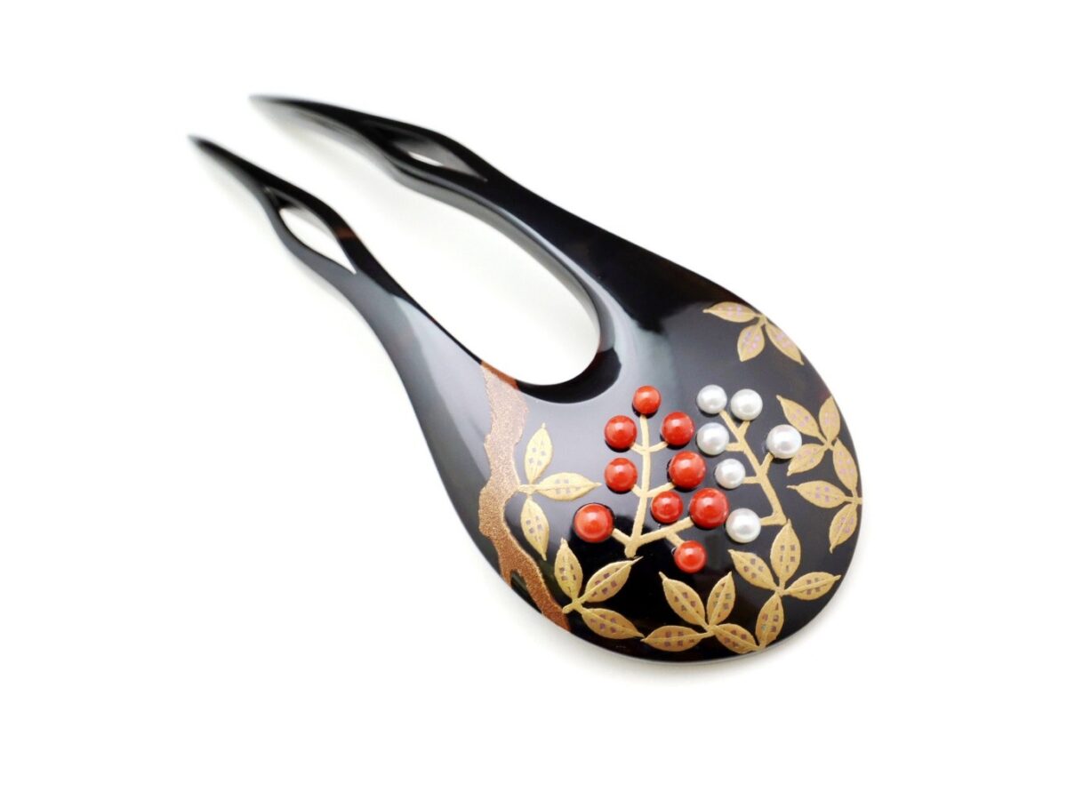 べっ甲南天螺鈿金蒔絵かんざし｜結婚式、留袖、訪問着にお勧め