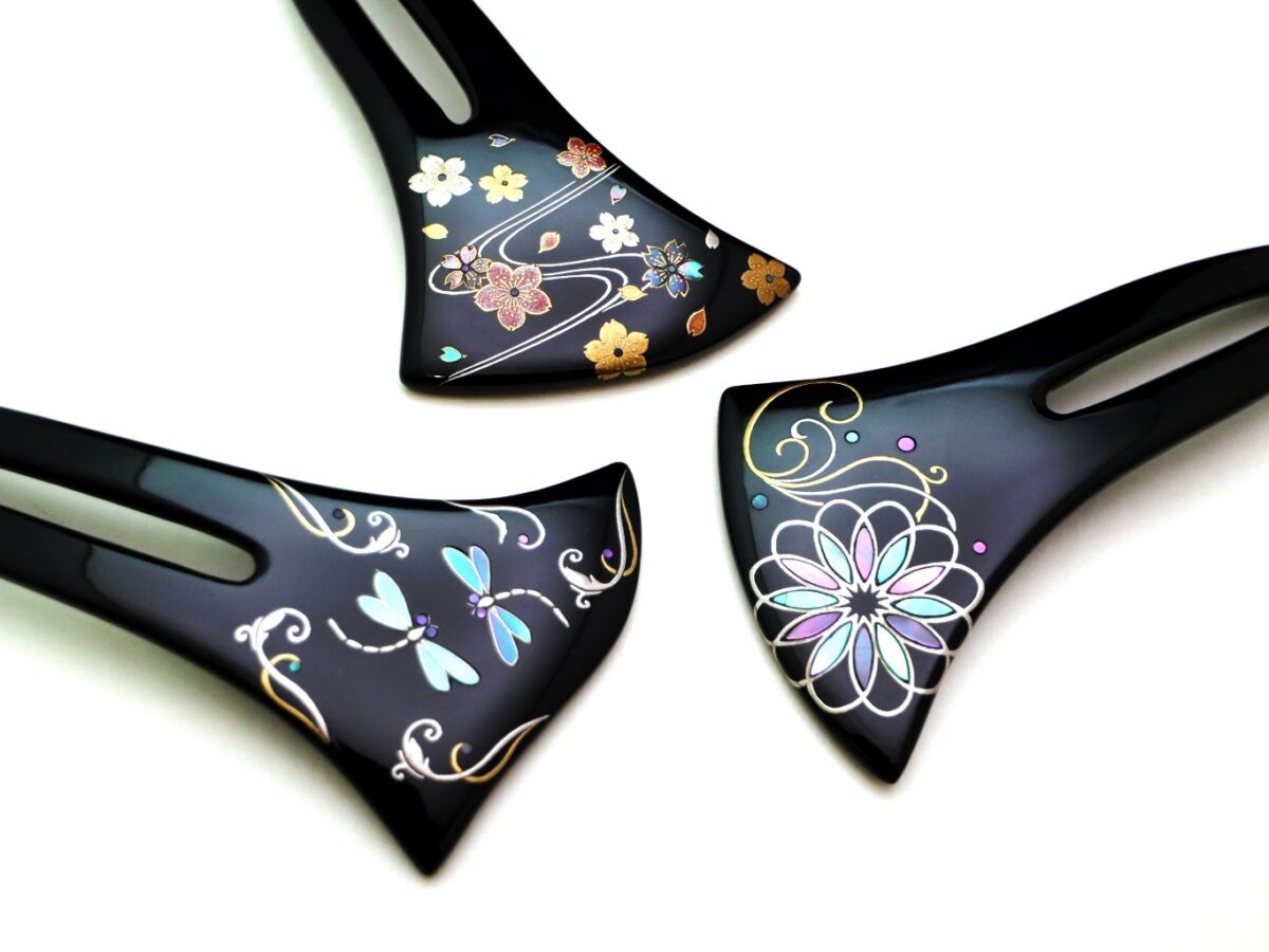 木製漆螺鈿金蒔絵かんざし2026・３種