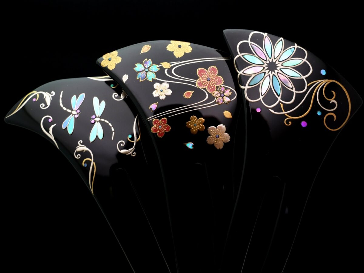 木製漆螺鈿金蒔絵かんざし2026・３種