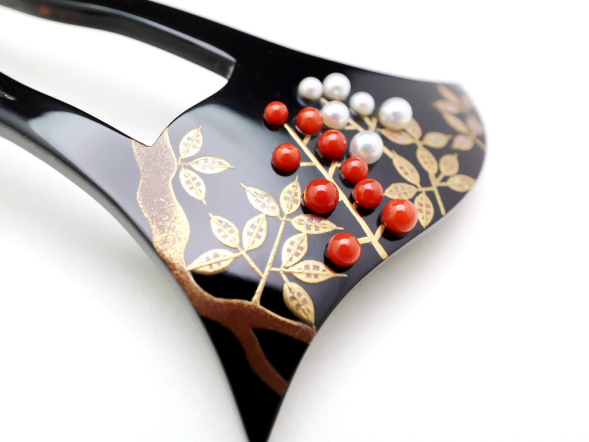 べっ甲南天螺鈿金蒔絵かんざし｜結婚式、留袖、訪問着にお勧め