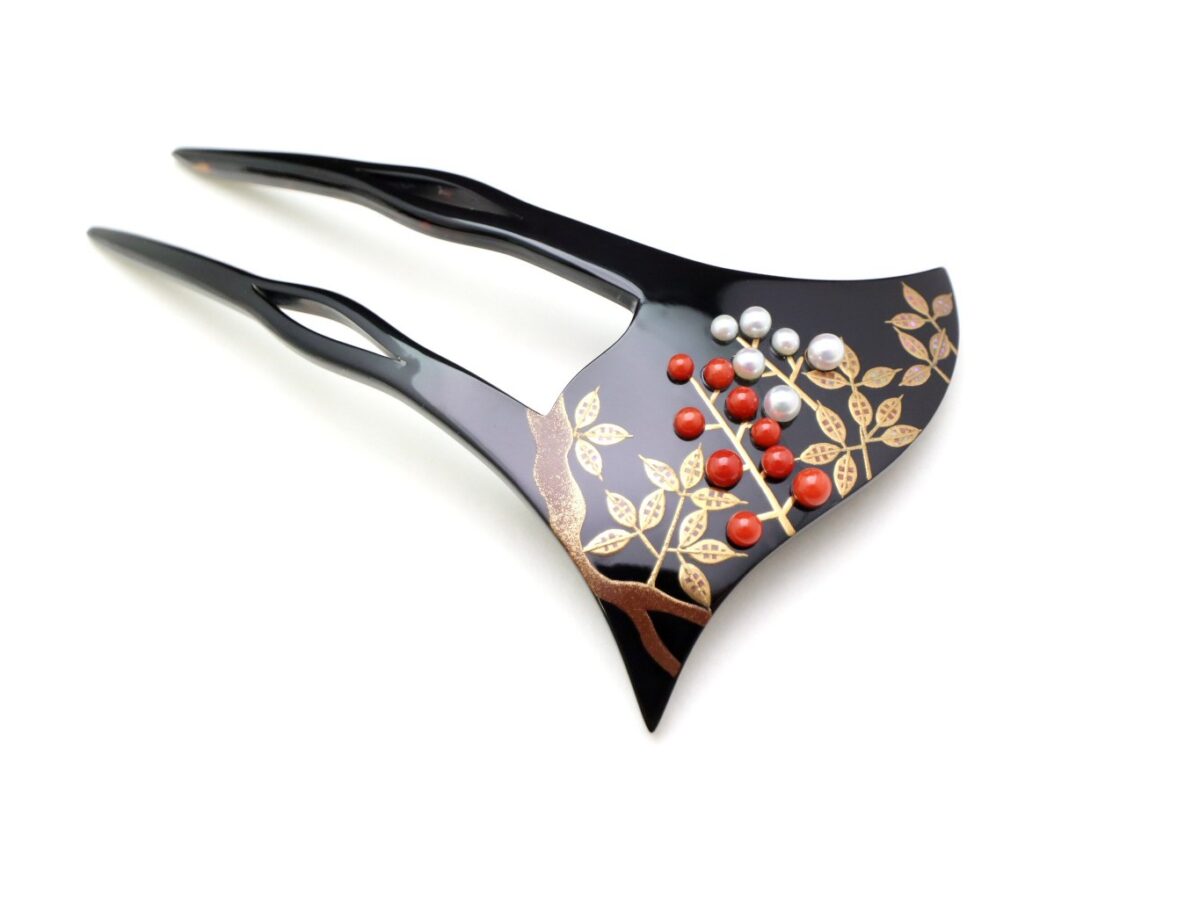 べっ甲南天螺鈿金蒔絵かんざし｜結婚式、留袖、訪問着にお勧め