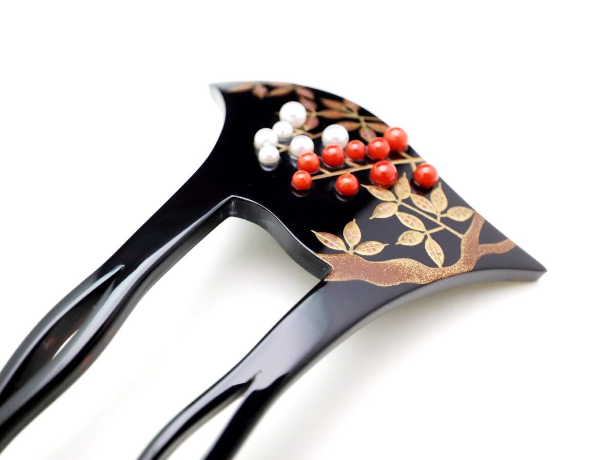 べっ甲南天螺鈿金蒔絵かんざし｜結婚式、留袖、訪問着にお勧め