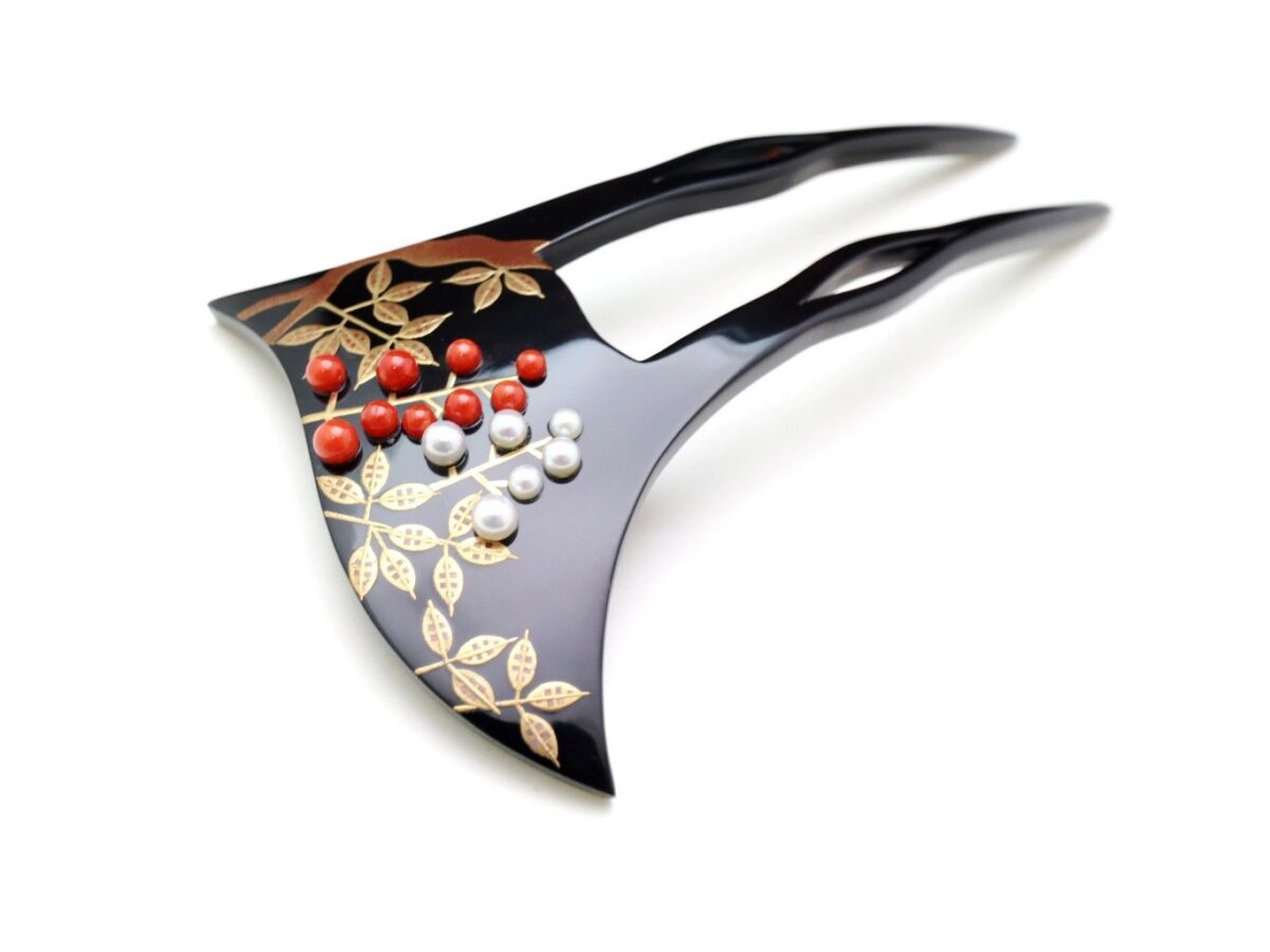 べっ甲南天螺鈿金蒔絵かんざし｜結婚式、留袖、訪問着にお勧め