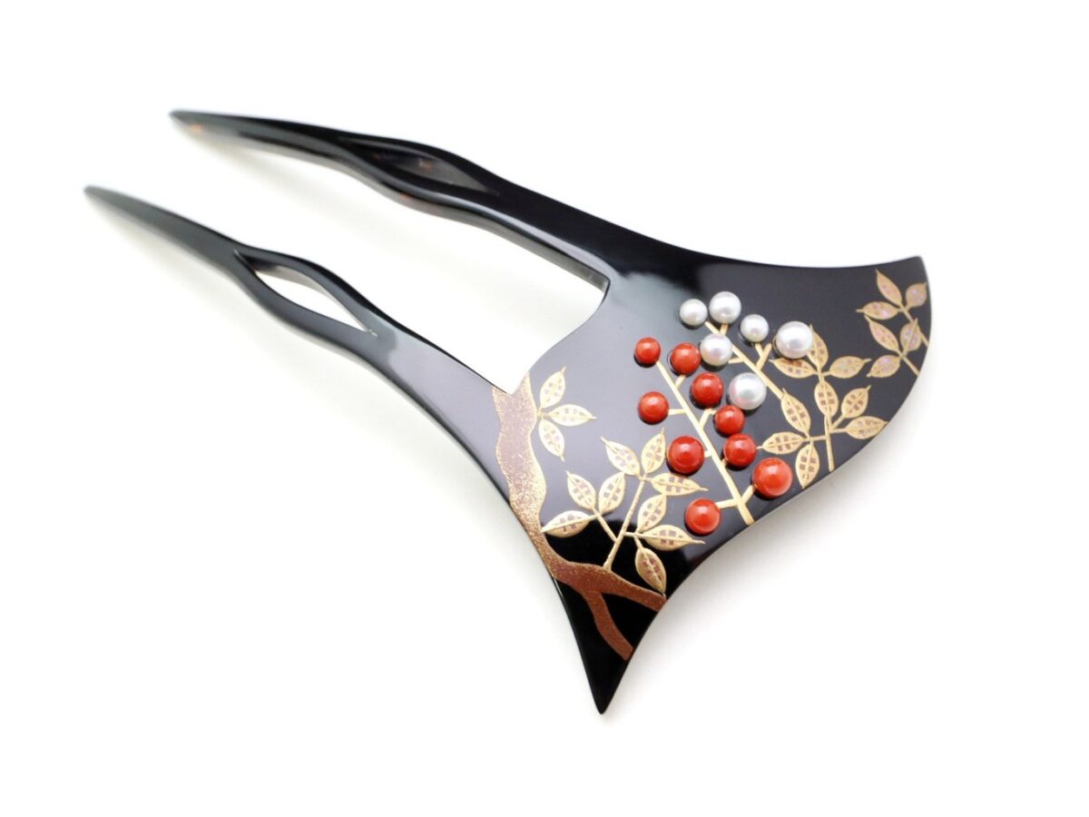 べっ甲南天螺鈿金蒔絵かんざし｜結婚式、留袖、訪問着にお勧め