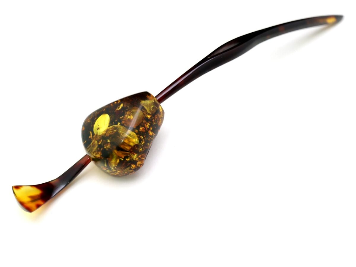 べっ甲バルティックアンバー一本挿し2026｜草木染｜天然琥珀美