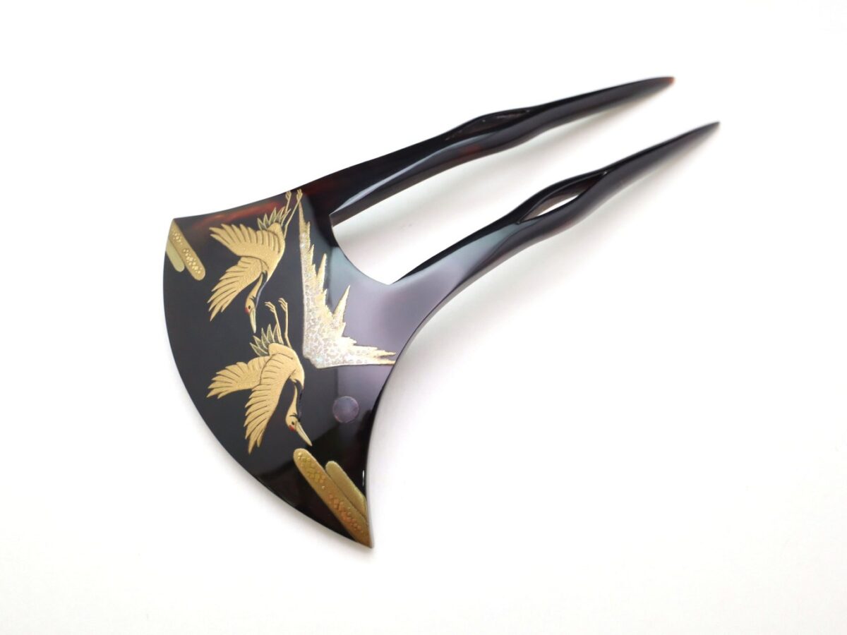 黒留袖、結婚式に｜べっ甲夫婦鶴富士山螺鈿金蒔絵かんざし2026