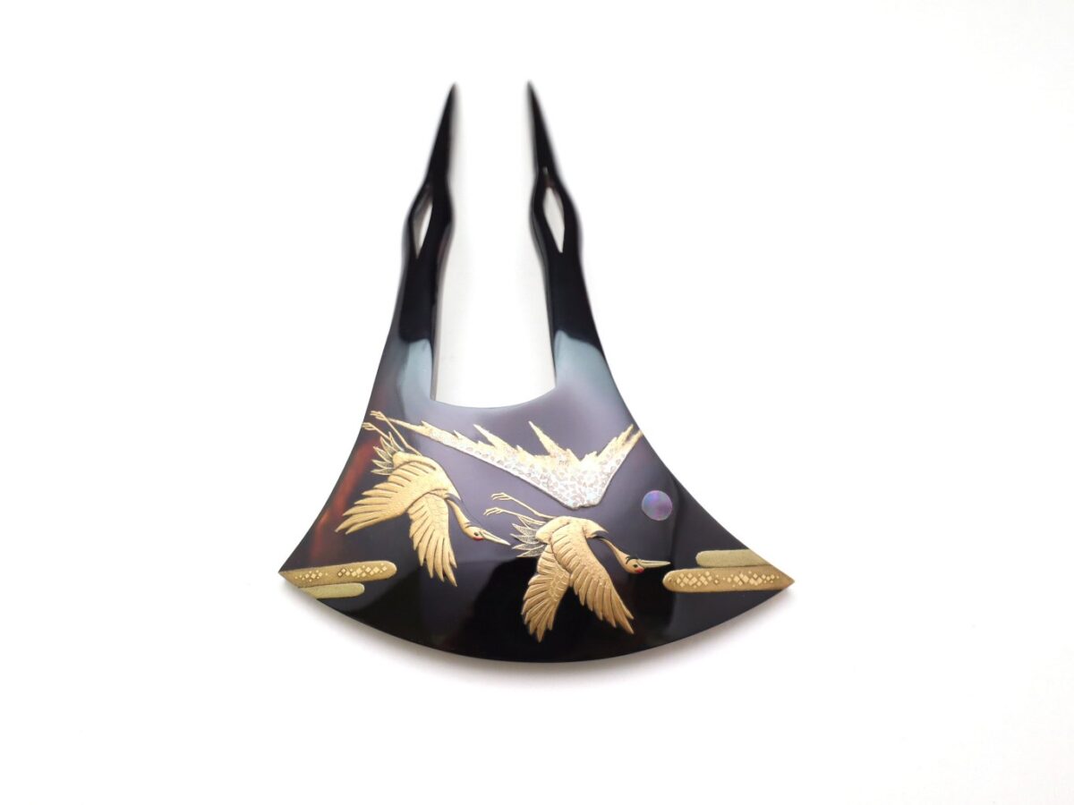 黒留袖、結婚式に｜べっ甲夫婦鶴富士山螺鈿金蒔絵かんざし2026