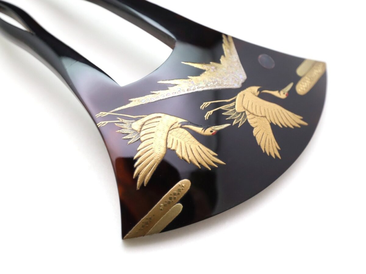 黒留袖、結婚式に｜べっ甲夫婦鶴富士山螺鈿金蒔絵かんざし2026