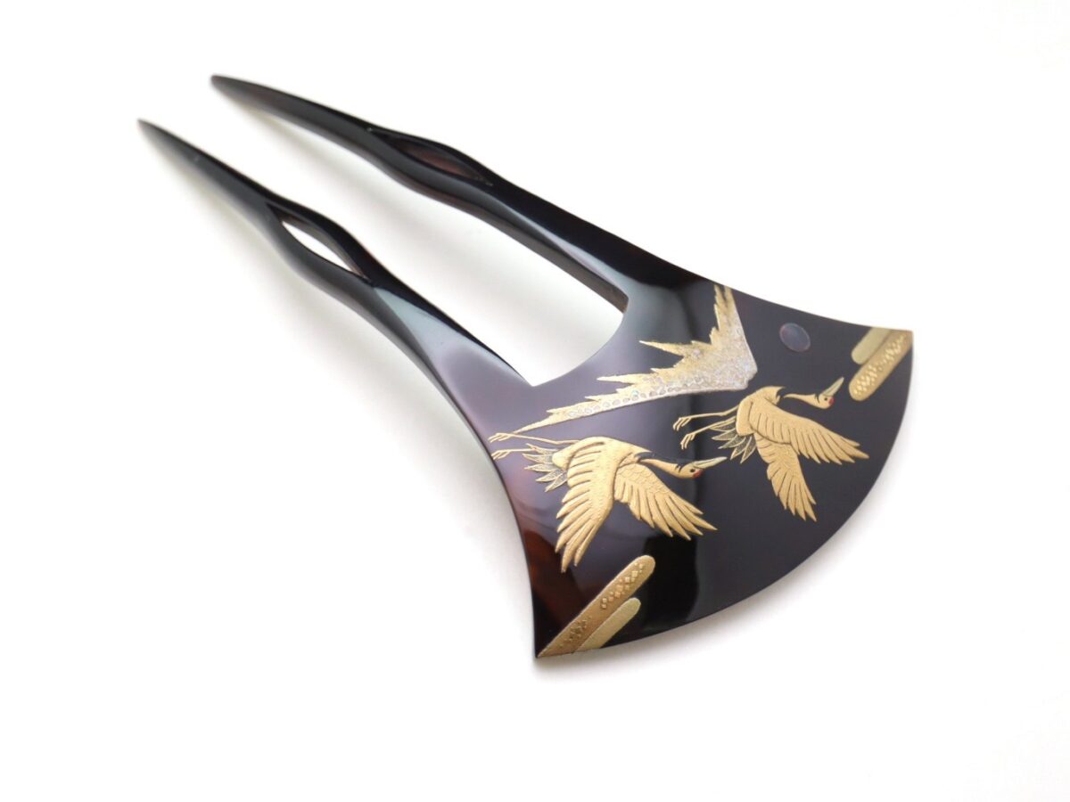 黒留袖、結婚式に｜べっ甲夫婦鶴富士山螺鈿金蒔絵かんざし2026