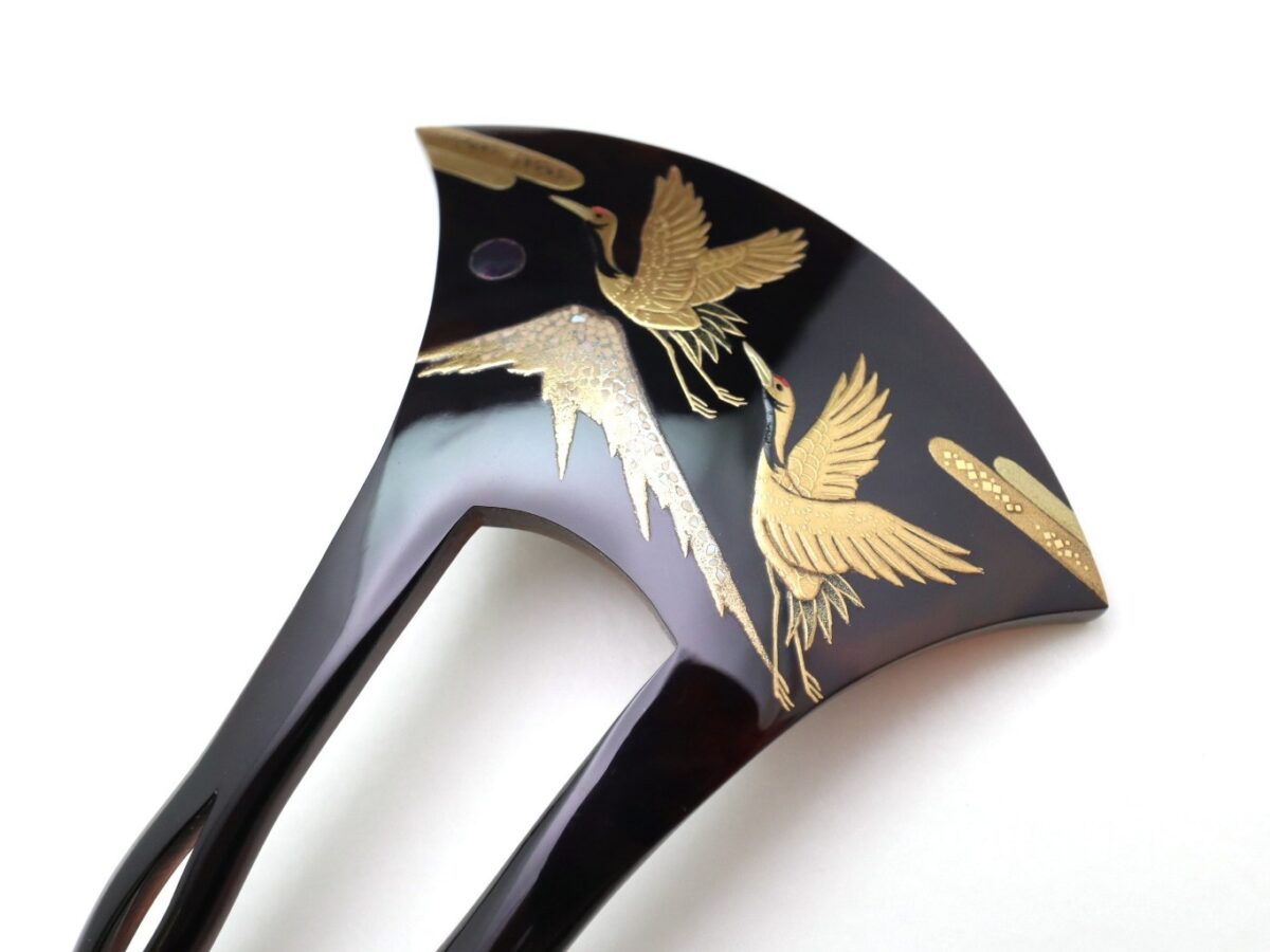 黒留袖、結婚式に｜べっ甲夫婦鶴富士山螺鈿金蒔絵かんざし2026