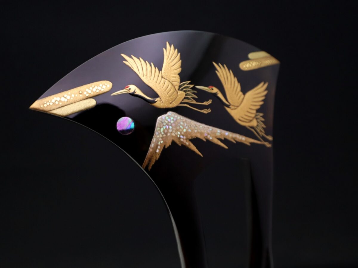 黒留袖、結婚式に｜べっ甲夫婦鶴富士山螺鈿金蒔絵かんざし2026