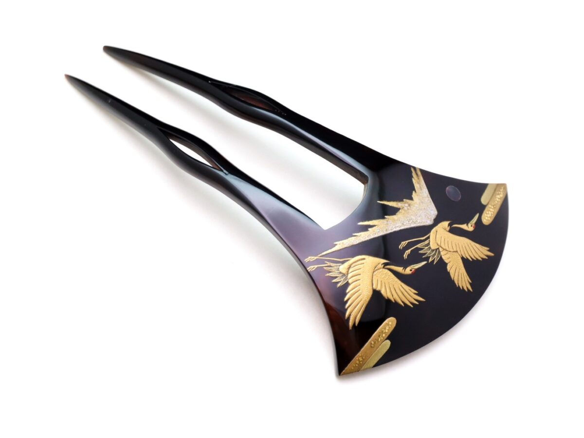 黒留袖、結婚式に｜べっ甲夫婦鶴富士山螺鈿金蒔絵かんざし2026