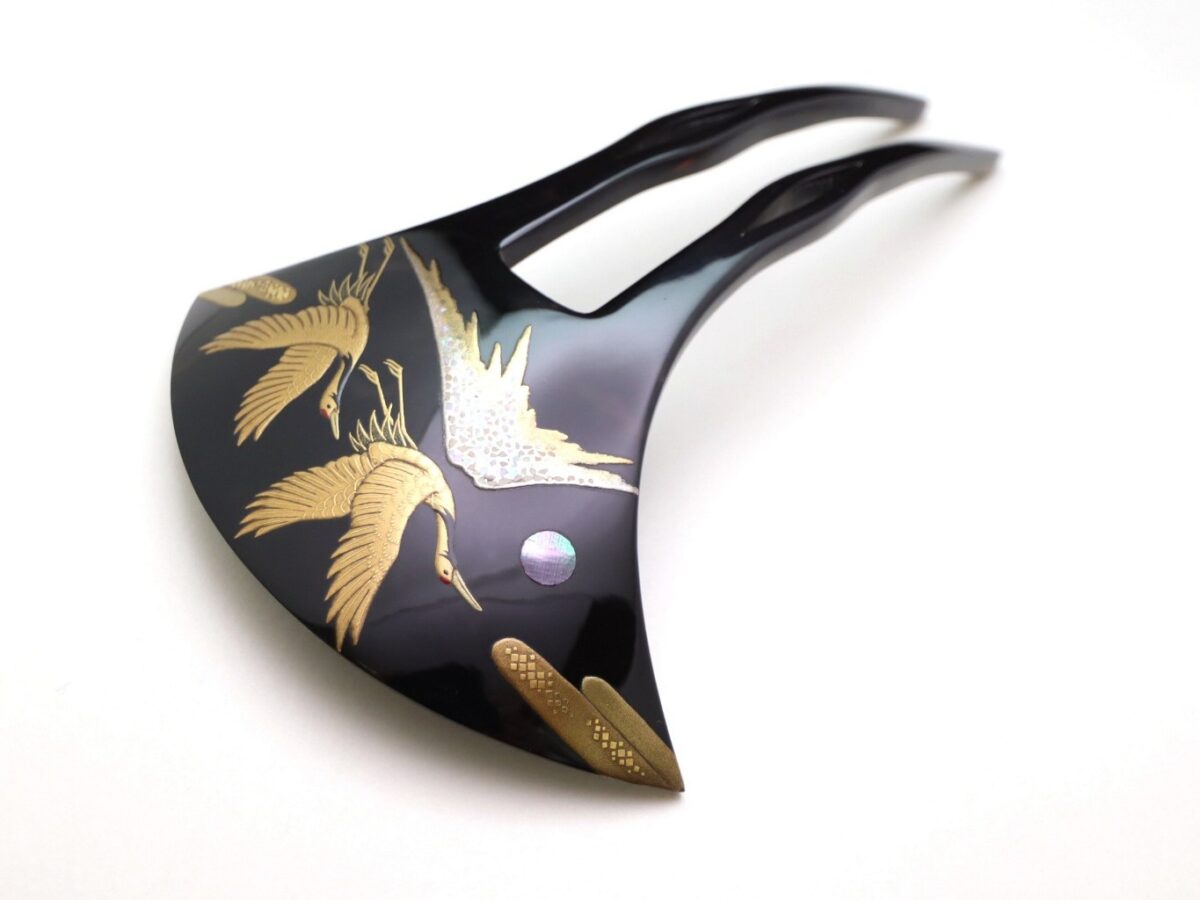 黒留袖、結婚式に｜べっ甲夫婦鶴富士山螺鈿金蒔絵かんざし2026