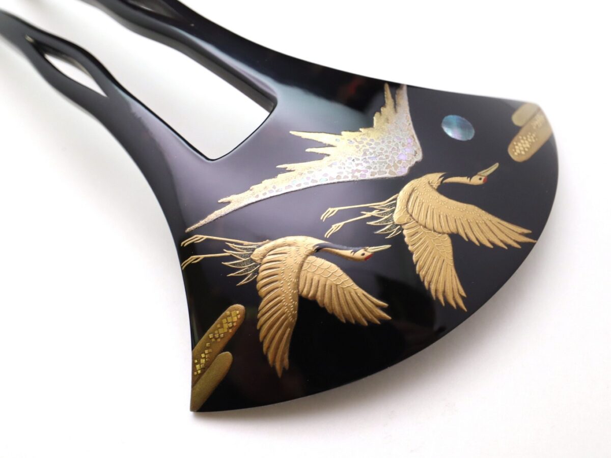 黒留袖、結婚式に｜べっ甲夫婦鶴富士山螺鈿金蒔絵かんざし2026