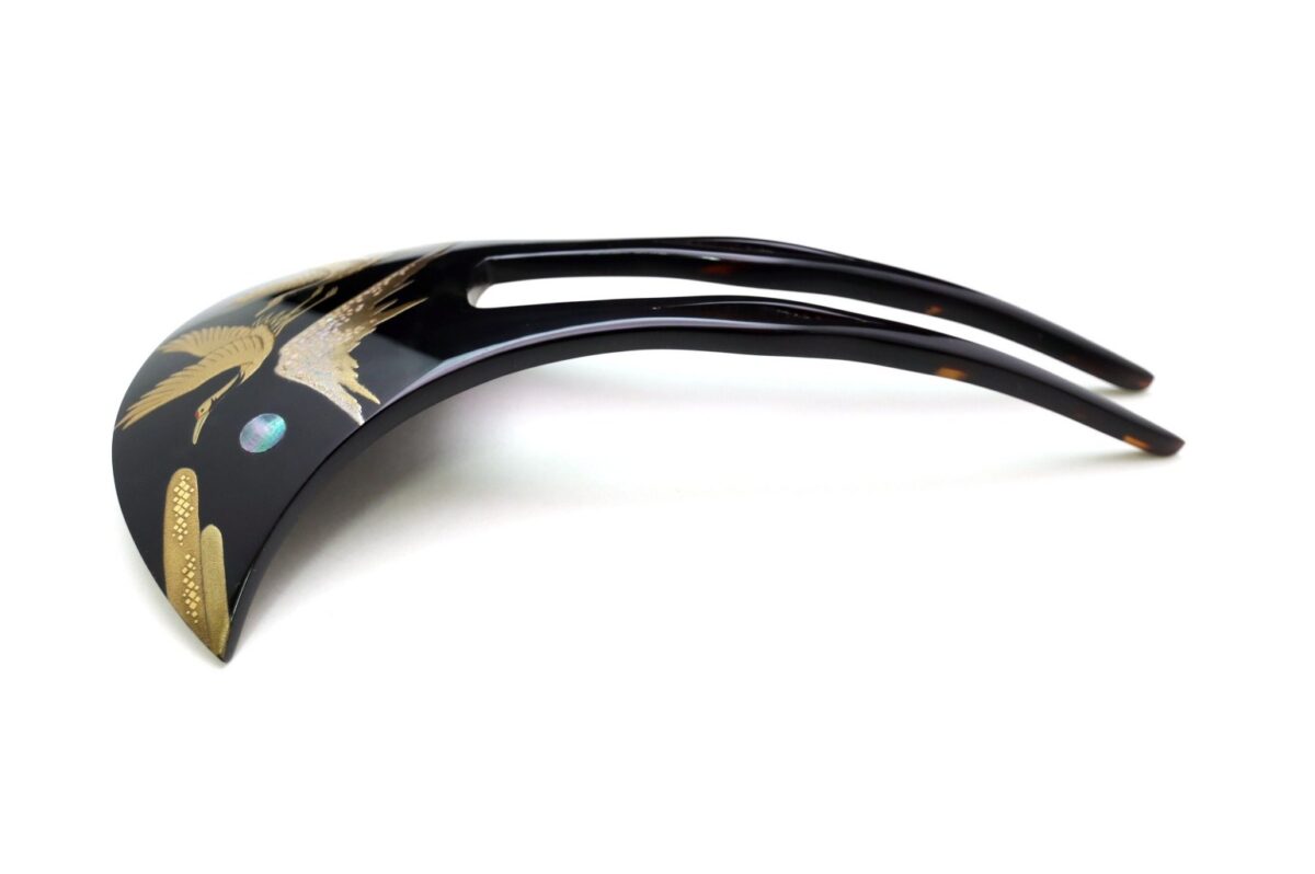 黒留袖、結婚式に｜べっ甲夫婦鶴富士山螺鈿金蒔絵かんざし2026