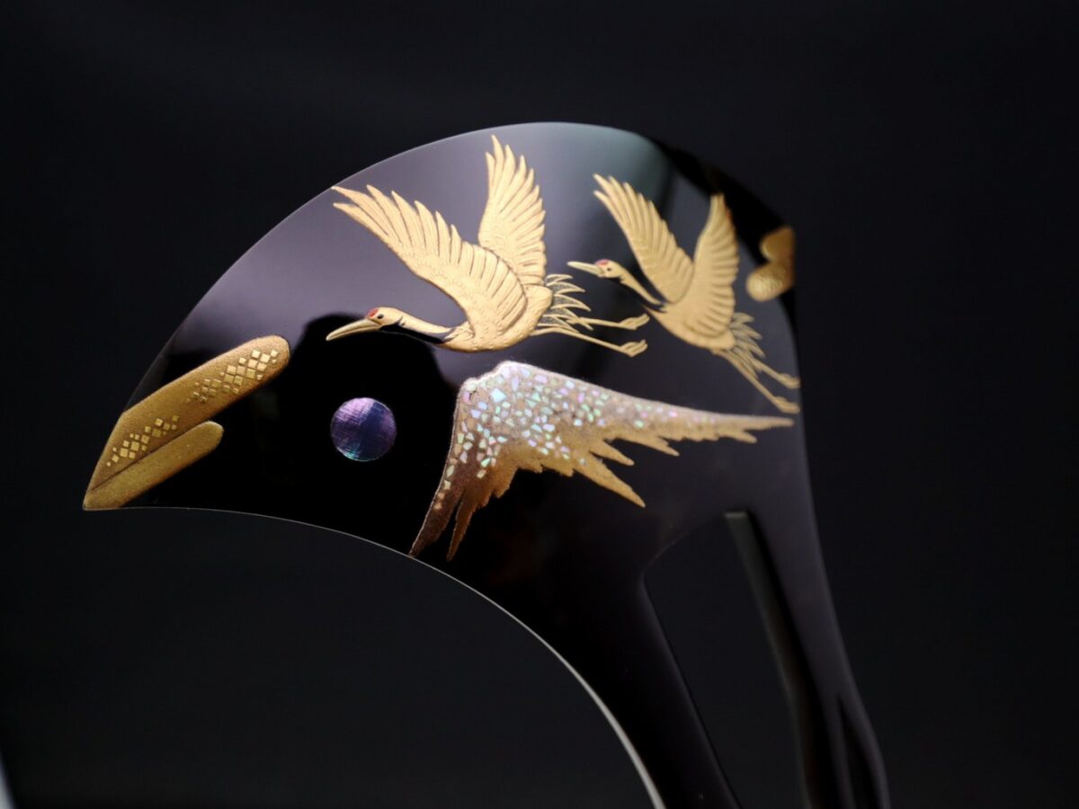 黒留袖、結婚式に｜べっ甲夫婦鶴富士山螺鈿金蒔絵かんざし2026