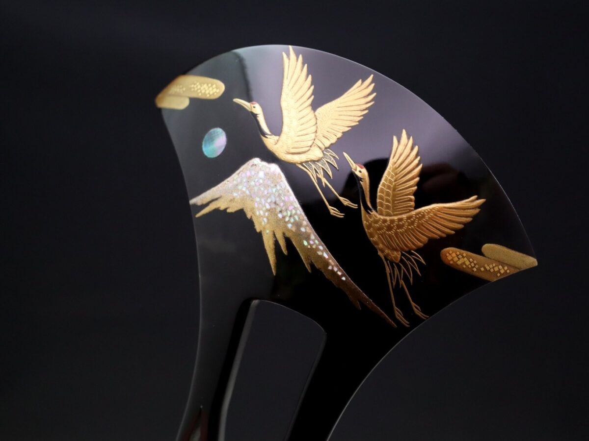 黒留袖、結婚式に｜べっ甲夫婦鶴富士山螺鈿金蒔絵かんざし2026