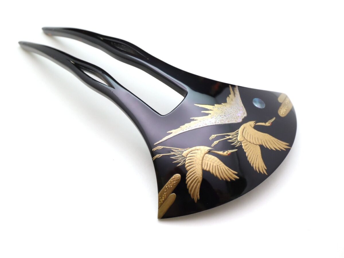 黒留袖、結婚式に｜べっ甲夫婦鶴富士山螺鈿金蒔絵かんざし2026