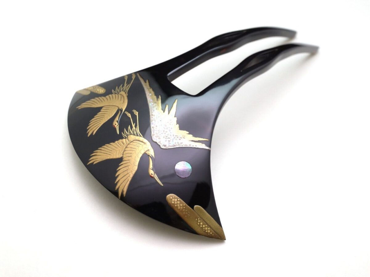 黒留袖、結婚式に｜べっ甲夫婦鶴富士山螺鈿金蒔絵かんざし2026