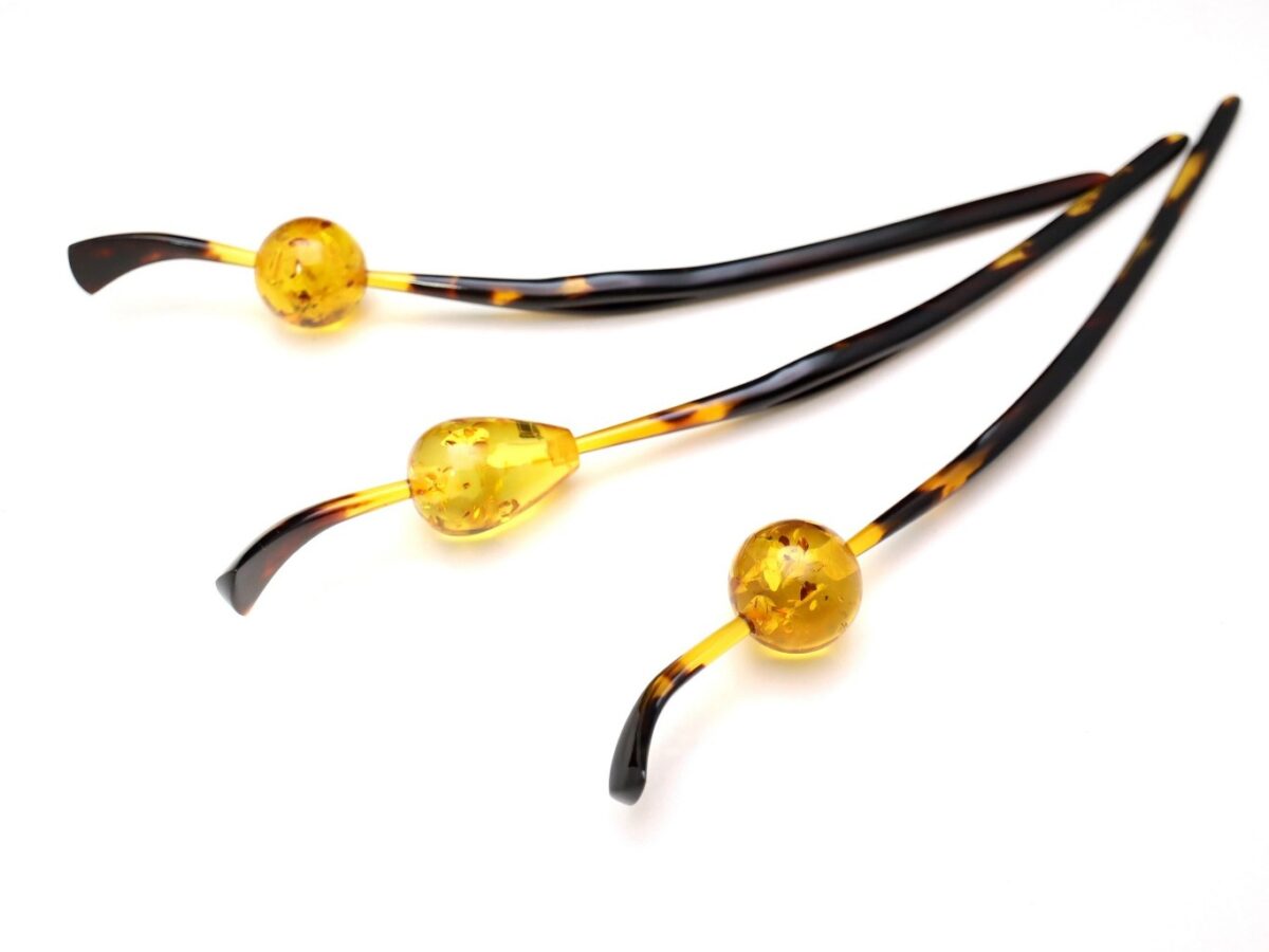 べっ甲カービング玉かんざし｜バルティックアンバー、アラゴナイト