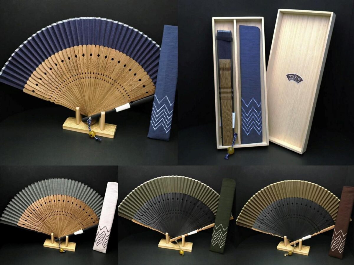扇子セット｜紳士用2026｜布（綿ポリ）製扇面、ギフトにお勧め