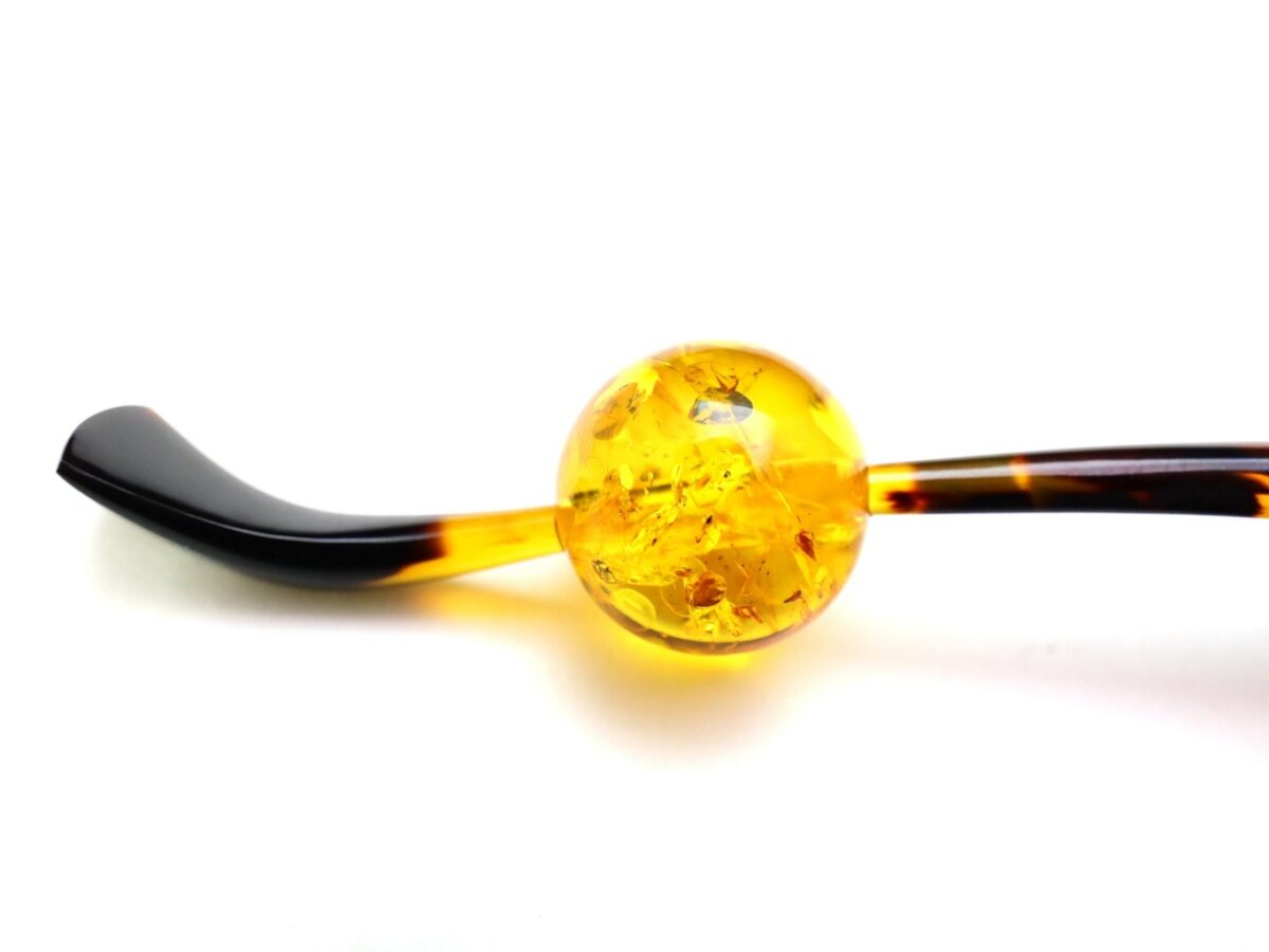 べっ甲カービング玉かんざし｜バルティックアンバー、アラゴライト