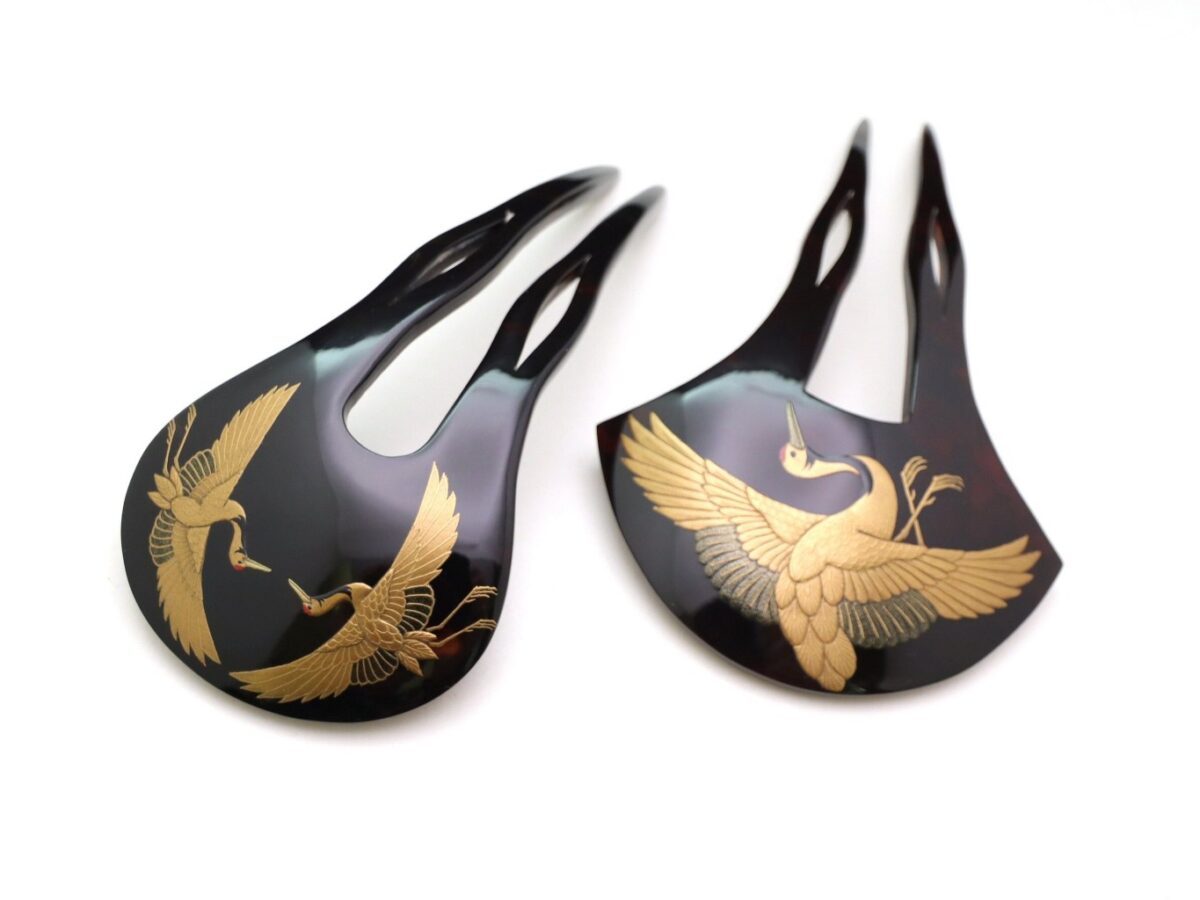 黒留袖、結婚式におすすめ｜べっ甲飛鶴老松金蒔絵かんざし2026