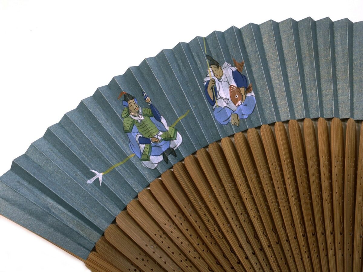 紳士用両面手描き七福神扇子｜高級絹張り招福短地扇子、海外ギフト