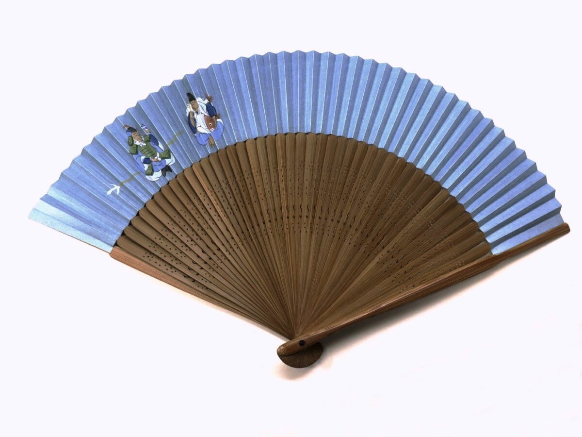 紳士用両面手描き七福神扇子｜高級絹張り招福短地扇子、海外ギフト