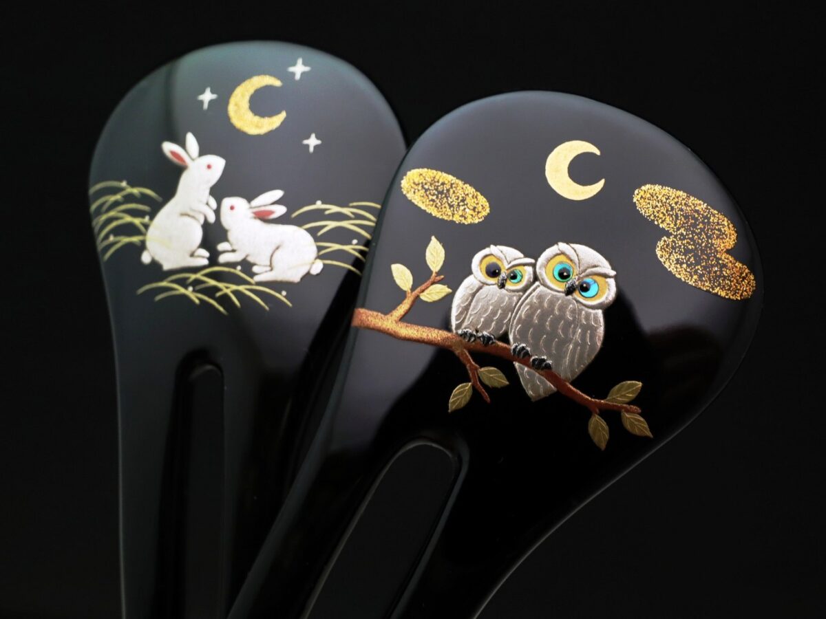 月夜に寄り添う夫婦ふくろう｜木製漆梟金蒔絵かんざし2026